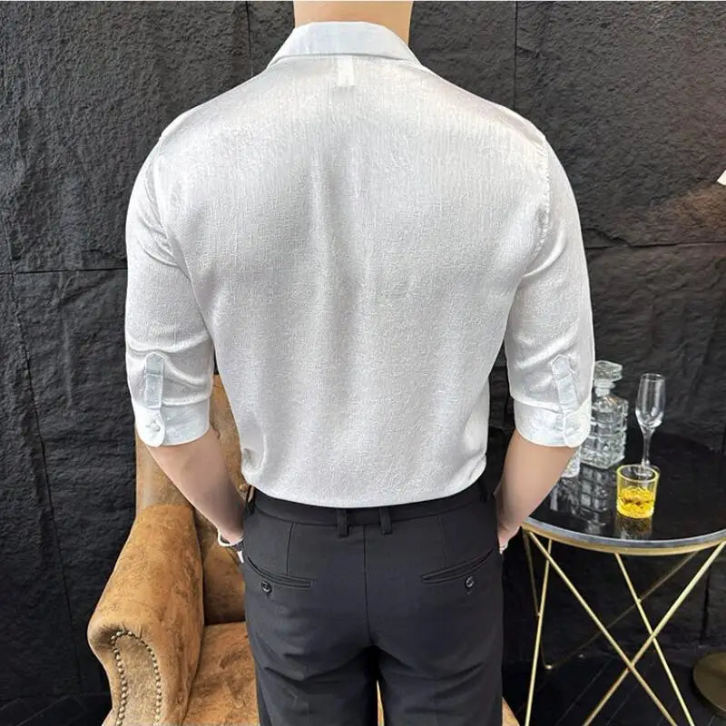 Hehope 2024 Summer New Half Sleeve Fashion Suit Collar Shirts High Quality Korean Luxury Men's Slim Fit Social Dress Shirt 4XL-M