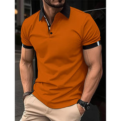 Hehope Summer New Loose Casual Patchwork Polo-neck Tee Male Simple All-match Pulllovers Top Hombre Short Sleeve T-shirt Men's Clothing