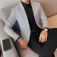 Hehope Men Spring High Quality Business Office Dress Blazers/Male Slim Fit Stripe Fashion Tuxedo/Man Fashion Suit Jackets M-3XL