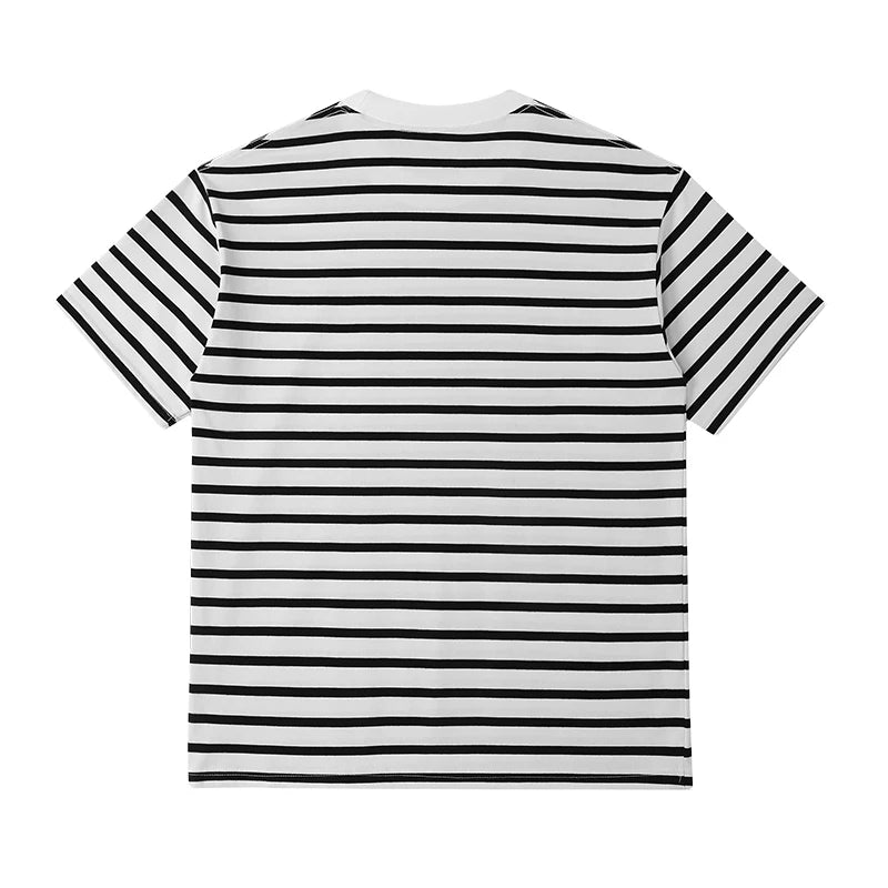 Hehope Summer New Round Neck Fashion Short Sleeve T-shirt Man High Street Casual Striped Loose Pullovers Cotton Y2K All-match Tops