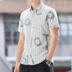 Hehope Summer Men's Shirt New Fashion Beach Turn-down Collar Polo-Neck Short Sleeve Striped Letter Commute Ice Daily Casual Tops