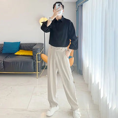 Hehope New Spring and Autumn Pullover Plush and Handsome Polo Neck Panel Button Pocket Long Sleeve Underlay Relaxed Oversize Shirt