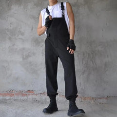 Hehope Men'S Japanese Dark Trend Jumpsuit  Autumn New Fashion Loose Hip-Hop Casual Comfortable Simple Solid Color Work Overalls