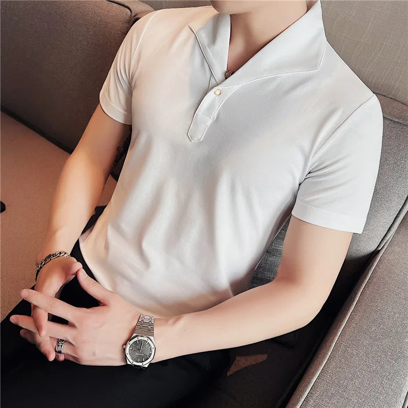 Hehope Summer Men Short Sleeve Polo Shirt Fashion Simple White Solid Casual Lapel Slim Fit Formal Male Polo Shirt Homme Streetwear