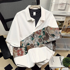 Hehope Summer Embroidered Shirts Men Fashion Casual Flower Shirts Mens Japanese Streetwear Loose Short Sleeve Shirts Men Plus Size