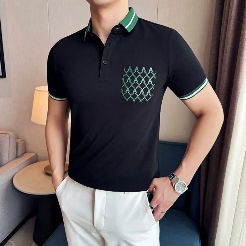 Hehope 2024 Summer Printed Polo Shirts Men Fashion Short Sleeve Casual Tshirts Slim Fit Business Social POLO Shirts Streetwear