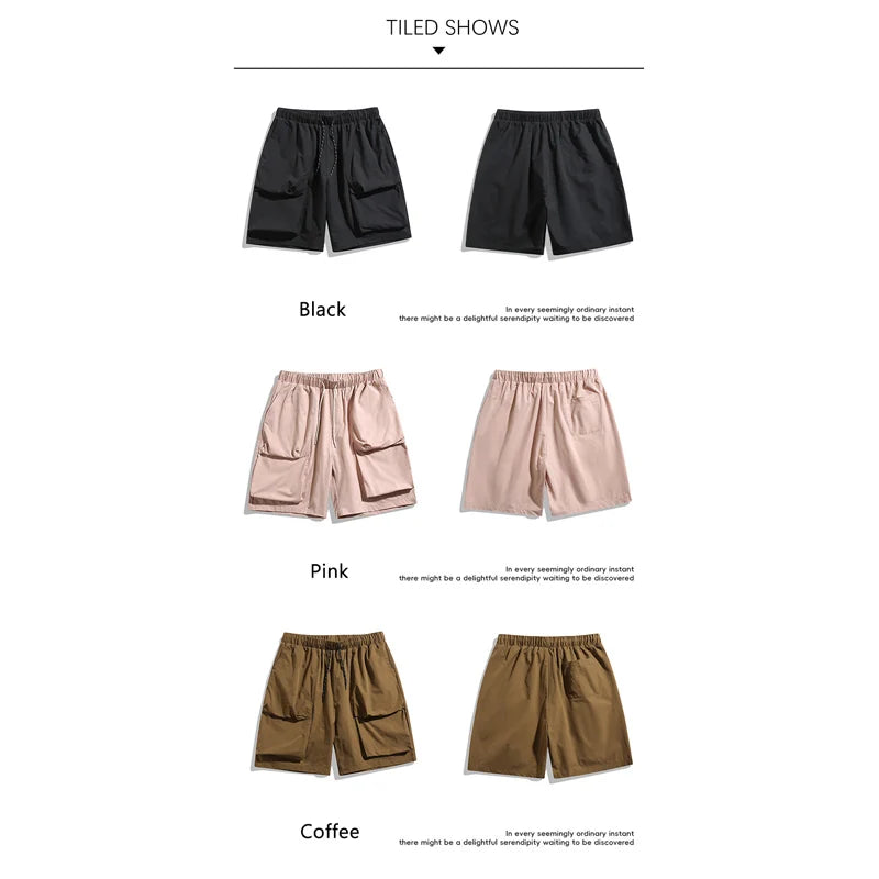 Hehope Brand Solid Pocket Cargo Shorts for Mens 2024 Summer New Japan Baggy Casual Shorts Mans Hip Hop Motion Clothes Men