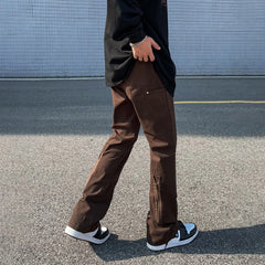 Hehope Casual Pants Men Streetwear Fashion Y2k Style Slim High Street Zip Cargo Pantalones Hombre Cool Autumn Fit Trousers Brown Summer