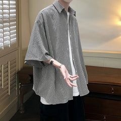 Hehope Told Tale HIP HOP Streetwear Casual Plaid Shirt Men'S Half Sleeve High Quality Loose Spring Summer Fashion Chemise Homme