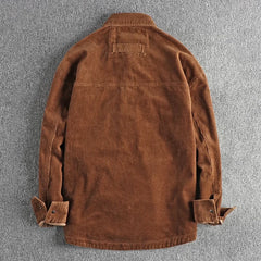 Hehope Autumn and winter thick wash corduroy long sleeve shirt men's retro trend cargo big pocket solid color casual coat