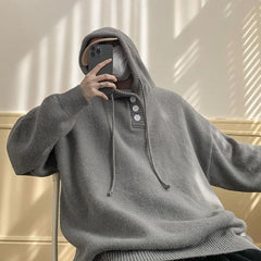 Hehope Men Hooded Sweater Spring and Autumn Seasons Japanese Vintage Lazy Coat Male Wearing Hat Knit Casual Fashion  Loose Sweater Top