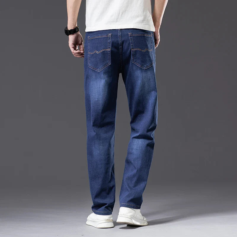 Hehope 6 Colors Spring Summer Men's Thin Straight-leg Loose Jeans Classic Style  Advanced Stretch Baggy Pants Male Plus Size 40 42 44