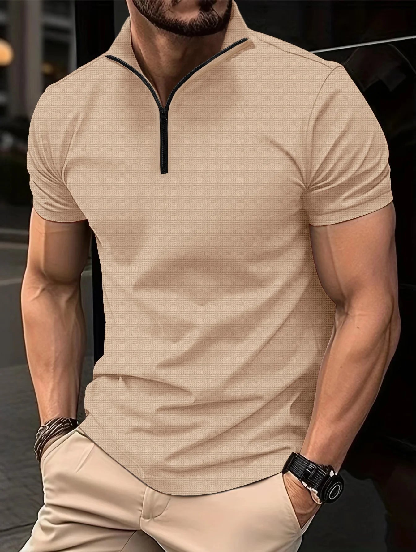 Hehope Summer Men's POLO Shirt Trend New Henry Zipper Breathable Quick Drying Fashion Business personality Street POLO Shirt