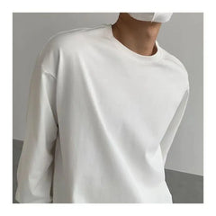 Hehope Spring and Autumn Fashion Casual Loose Round Neck Solid Color Simple and Elegant Versatile Underlay Men's Oversize T-shirt