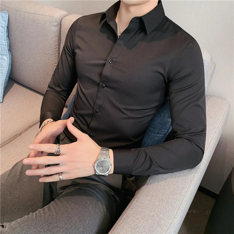 Hehope 10 Color Summer New Mens Short-sleeved Shirt Cotton Casual Business Shirt Mens Slim Solid Color Formal Shirt Men Clothing 7XL