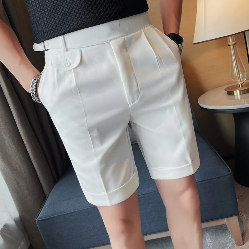 Hehope High Quality Summer High Waist Drape Formal Suit Shorts Men Clothing Fashion Business Casual Slim Fit Office Short Pants 29-36