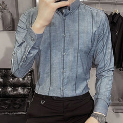 Hehope Business Casual Fashion Loose Shirts Turn-down Collar Striped Button Formal Comfortable Spring Summer Long Sleeve Men's Clothing