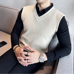 Hehope Fake 2 Pieces Shirt Collar Men's Winter High Quality Sweater Vest/Male Slim Fit Fashion Knitted Pullover/Man V-neck Sweaters 3XL