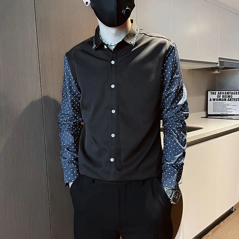 Hehope Spring Autumn Fashion Turn-down Collar Long Sleeve Men's Clothing Blouse Fake Two Pieces Single Breasted Slim All-match Shirts