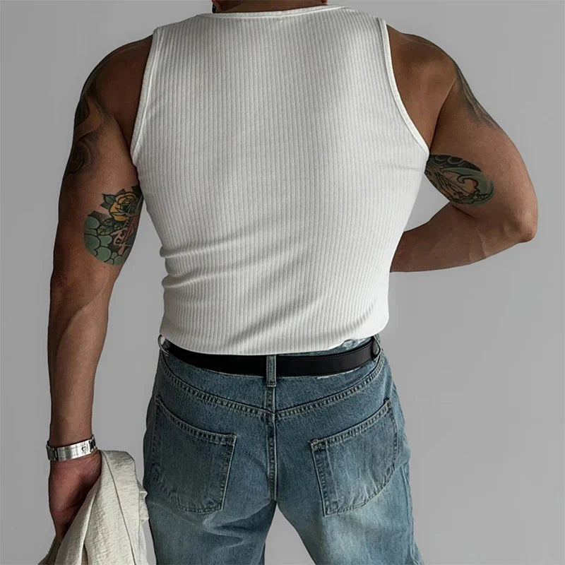 Hehope New Casual Stretch Slim Mens Tank Tops Fashion Simple Solid Color Ribbed Vest Summer Streetwear Trendy All-match Mens Camisoles