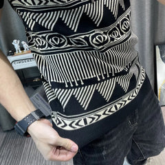 Hehope Korean Slim Bottomed Shirt Thick O-Neck Stripe Short Sleeve T-shirt Streetwear Knitted Sweater Top Quality Male Knit Tshirt Tee