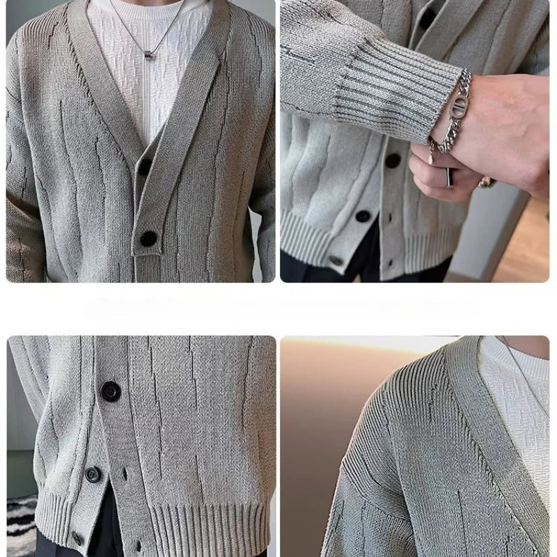 Hehope Autumn and Winter New Retro Loose Knitwear V-Collar, Men's South Korea Casual Cardigan, Men's Knitted Shirt Coat Sweater