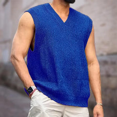 Hehope 2024 Spring Autumn Sweater Vest Men Simple All-match V-neck Solid loose Sleeveless Male Tops Basic  Leisure Knitted Clothing