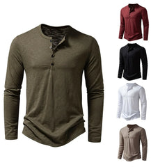 Hehope Men's Cotton Button Henley neck Shirt Long Sleeve Casual Button Solid color Fashion T-Shirts