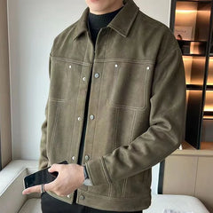 Hehope New Spring and Autumn Fashion Advanced Sense Handsome Deerskin Fleece Casual Jacket Versatile Solid Color Polo Collar Men's Coat