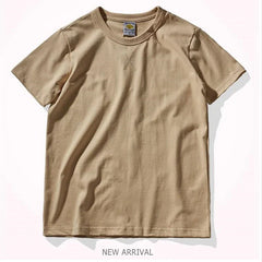 Hehope Heavyweight Cotton Short-sleeved T-shirt Round Collar Loose Men's Solid Color Base Shirt Spring Summer New Style