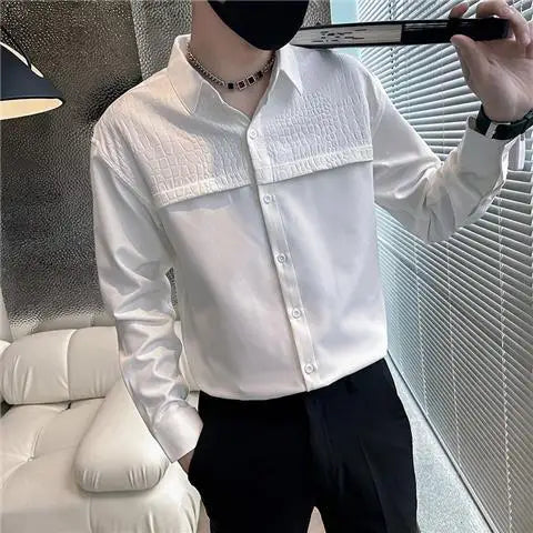 Hehope Turn-down Collar Loose Men's Clothing Handsome Temperament Solid Button Patchwork Man Fashion Shirts Spring Summer Street Casual