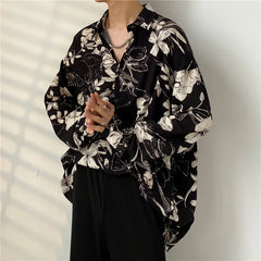 Hehope Summer Floral Shirt Men Fashion Printed Casual Ice Silk Shirt Men Streetwear Loose Long Sleeved Shirt Mens Hawaiian Shirts M-3XL