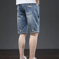 Hehope Short Jeans Pants for Men Slim Blue Skinny Man Denim Shorts Straight Ripped Retro Summer Original Distressed Harajuku Spanx Xxxl