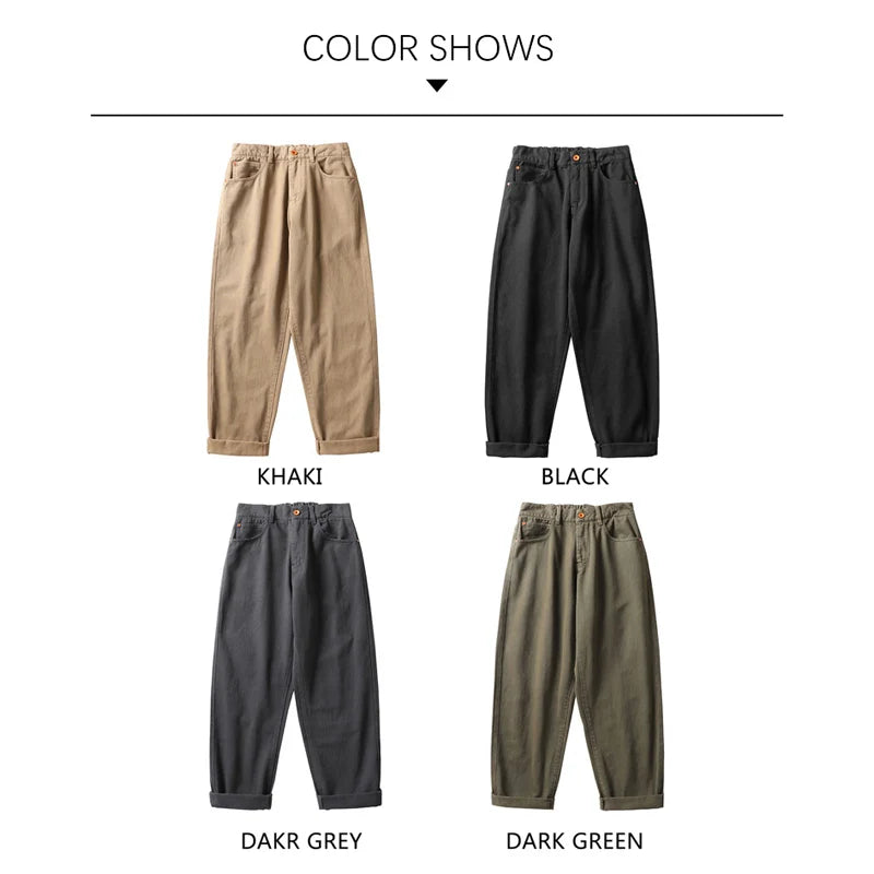 Hehope 2024 Autumn New Khaki Cargo Pants Men Casual Straight Leg Mid Rise Baggy Cotton Men Pants Japan Style Streetwear