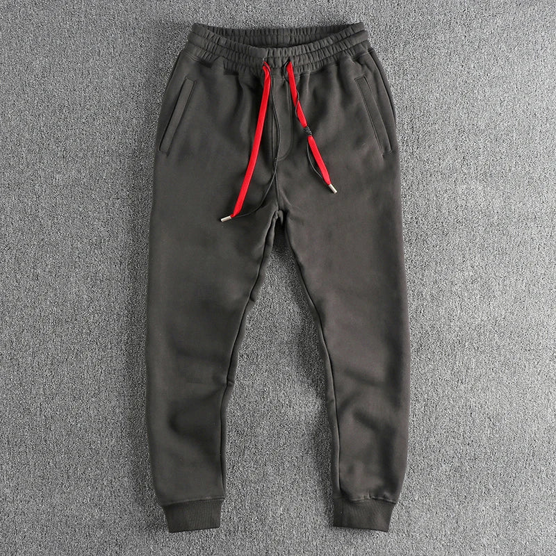 Hehope Autumn and winter heavy pile thick casual sweatpants men's color draw rope trend straight leg corset pants