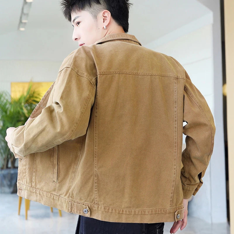 Hehope Fashion Male Jean Coats Autumn Yellow Men's Denim Jacket Button Branded Winter Low Cost G Outerwear Worn High Quality Lxury