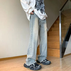 Hehope Autumn New Cargo Pants Streetwear Patchwork Jeans Wide Leg Pants Harajuku Casual Mopping Denim Pants Men Clothing Y2K