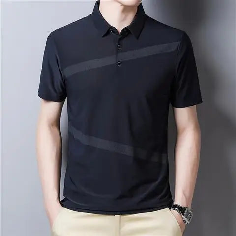 Hehope Summer Short Sleeve T-shirt Men's Turn-down Collar Pullover Fashion Plaid Polo Tees Loose Striped Button Solid Casual Tops