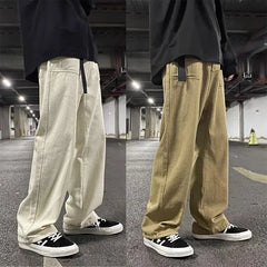 Hehope Workwear Pants for Men Autumn Trend  Street Loose Fitting Japanese Style Retro Straight Tube Wide Leg Pants Casual Long Pants