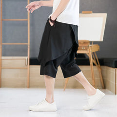 Hehope Summer Mens Baggy Shorts Layered Cross-pant Knee-length Short Pants Black White Thin Streetwear Hip Hop Oversize Casual Shorts