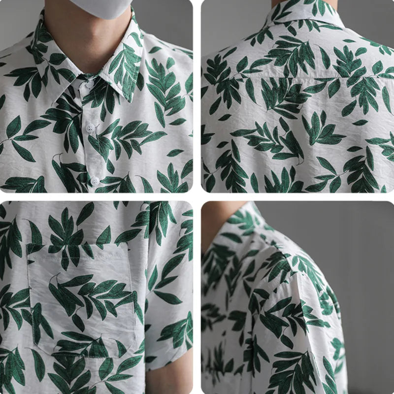 Hehope Summer Short Sleeved Shirt Men Fashion Printed Casual Shirt Men Streetwear Korean Loose Floral Shirts Mens Hawaiian Shirt M-XL