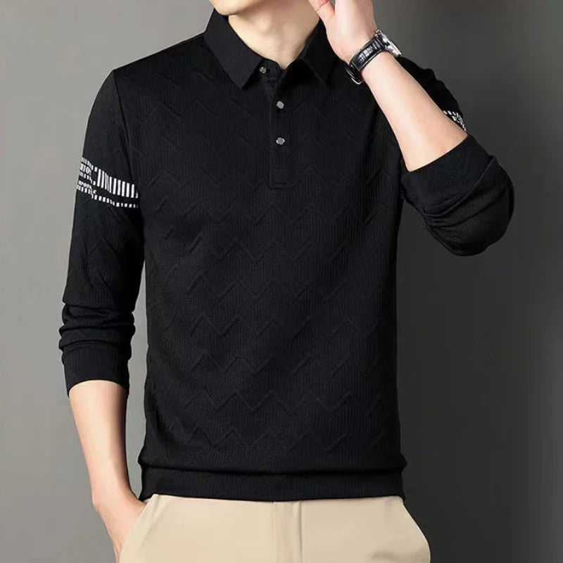 Hehope Spring and Autumn POLO Shirt Men's Leading Polo Neck Long Sleeve T-shirt Trend Bottoming Shirt Casual Solid Color Simple Top