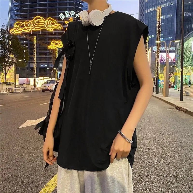 Hehope Men's Plus Size Bottoming Shirt Summer New Loose Thin Sleeveless O-Neck Casual Tank Tops Fashion Street Casual Men Clothing