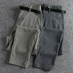 Hehope Summer Ice Silk Elastic Casual Pants Men's Buckle Elastic Waist Quick Dry Sports Loose Small Feet Long Pants