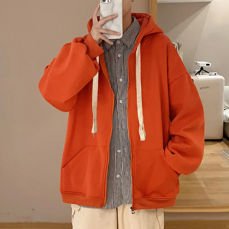 Hehope Men Women Autumn Loose Designer Sense Niche Couple Hooded Multiple Colour Unisex Pure Cotton Hooded Cardigan Sport Jacket 3XL