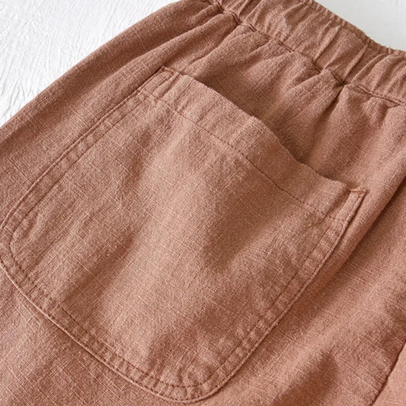 Hehope Summer Thin Breathable Straight Tube Shorts Pants Mens Beach Sold Color Casual Loose Cotton Linen Pants Joggers Shorts Male Wear