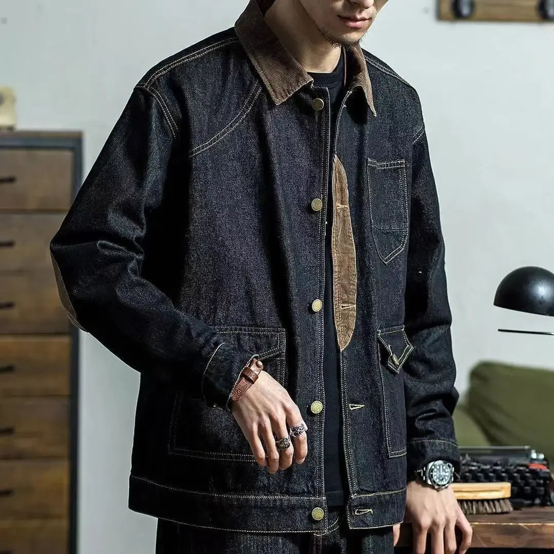 Hehope Male Jean Coats Spliced Black Wide Shoulders Men's Denim Jacket Autumn Joker Fashion Korean Popular Clothes Loose One Piece Worn