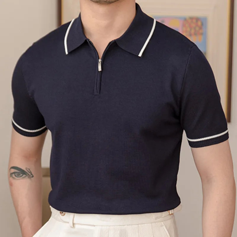 Hehope Summer Men Short Sleeve Polo Shirts Casual  Lapel Splicing T-shirts High Quality Contrast Color Tee Tops Business Men