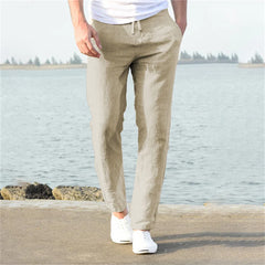 Hehope Men's Cotton Linen Pants Male Autumn New Breathable Solid Color Linen Trousers Fitness Streetwear S-3XL