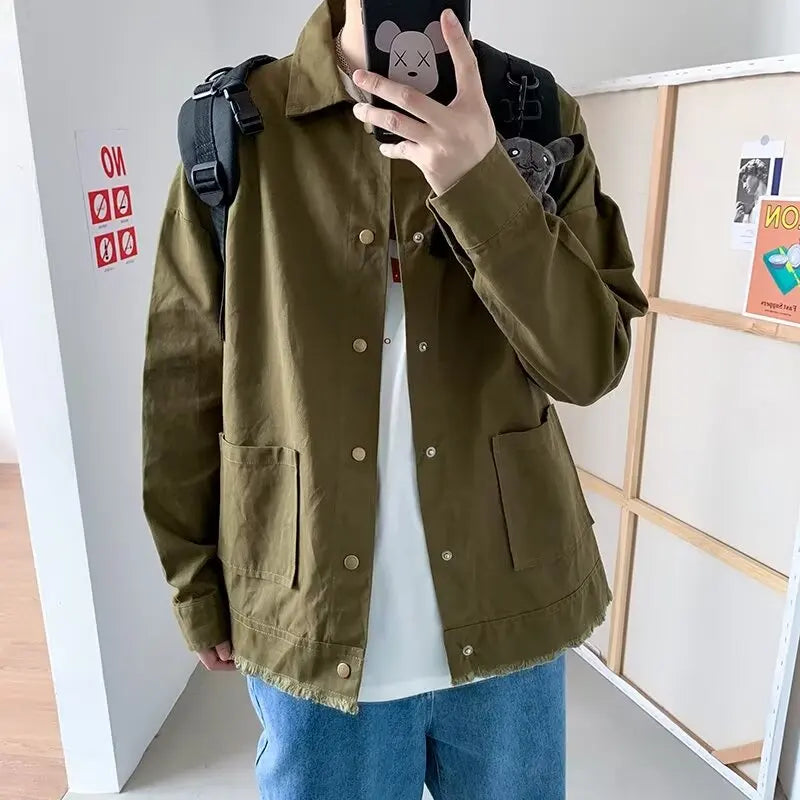 Hehope 2024 High end spring, autumn, and winter thick shirts, men's long sleeved casual pure cotton slightly loose jacket, solid color